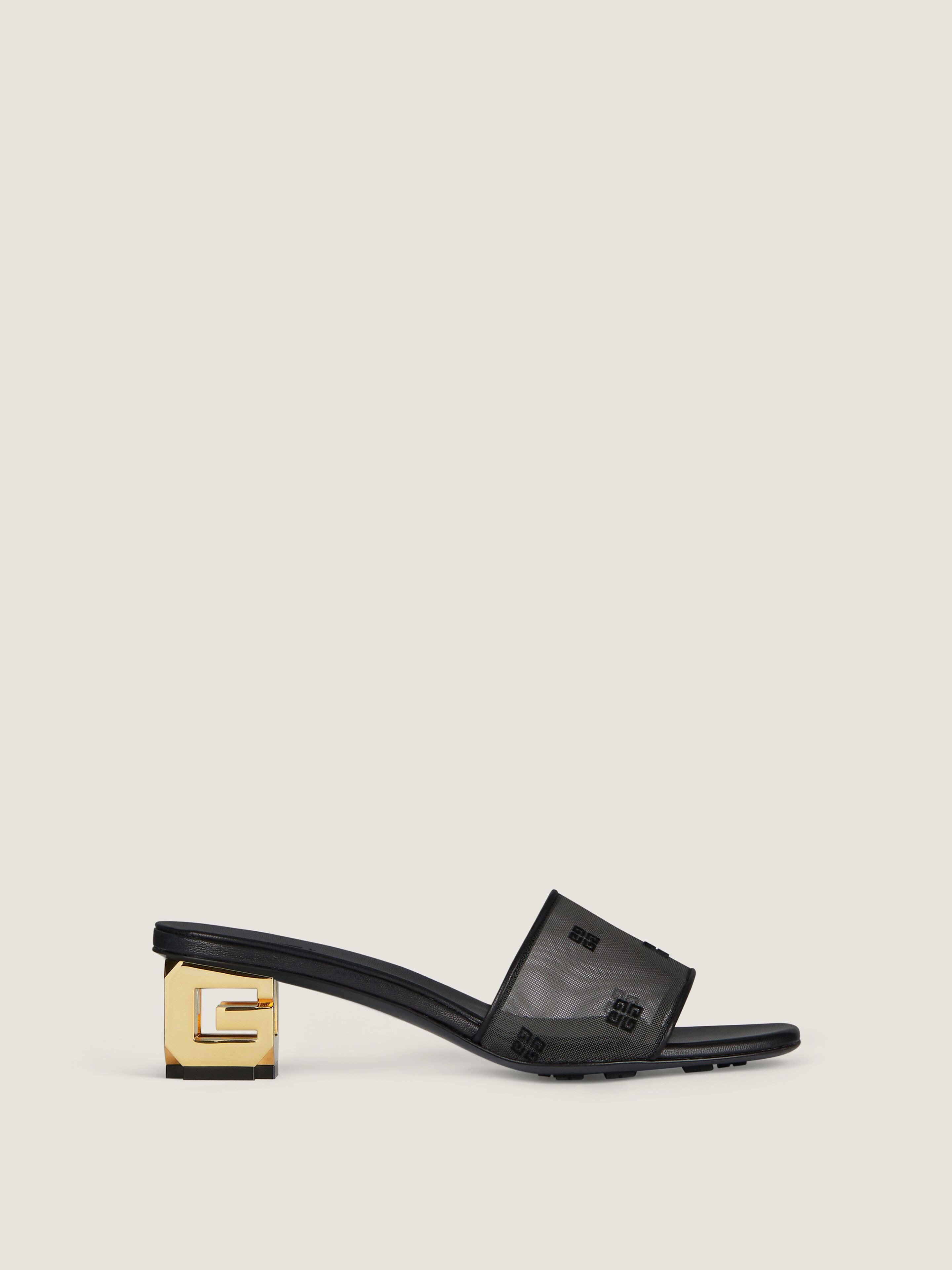 G Cube heeled mules in 4G transparent mesh